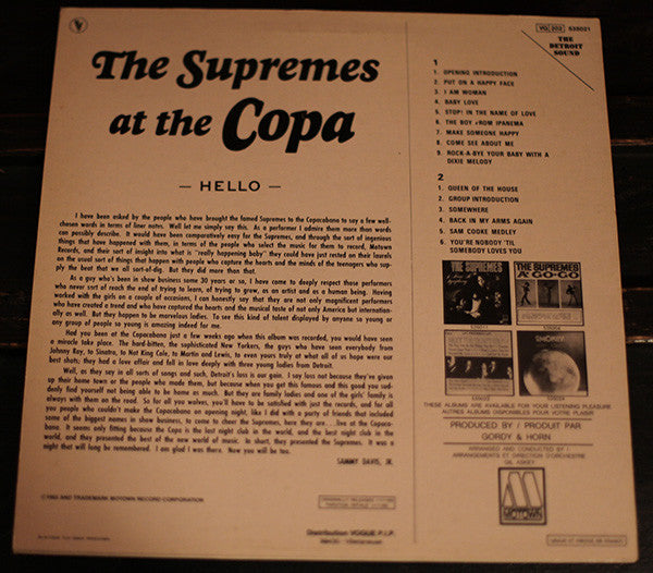The Supremes : The Supremes At The Copa (LP, Album, RE)