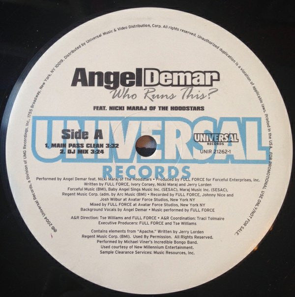 Angel Demar Featuring Nicki Maraj* - Who Runs This? (12", Promo)