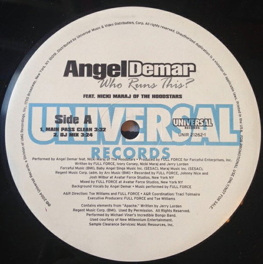 Angel Demar Featuring Nicki Maraj* - Who Runs This? (12", Promo)