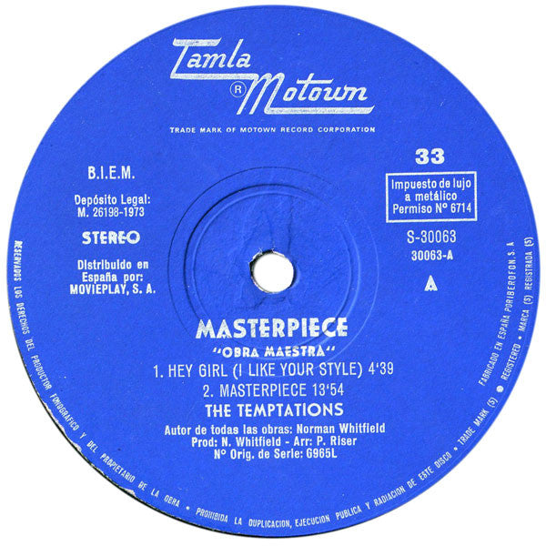 The Temptations : Masterpiece = Obra Maestra (LP, Album, RE)