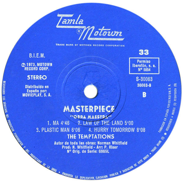 The Temptations : Masterpiece = Obra Maestra (LP, Album, RE)