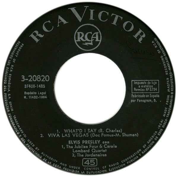 Elvis Presley : Canta: What'd I Say / Viva Las Vegas / Bésame Pronto / Sospecha (7", EP)