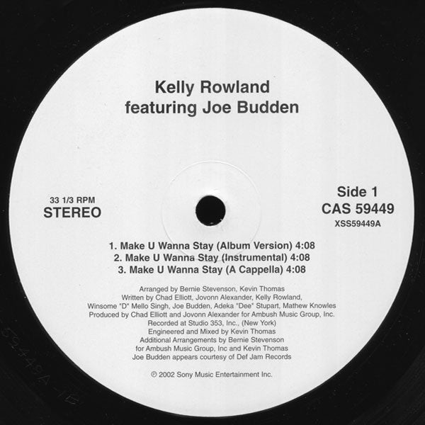 Kelly Rowland Featuring Joe Budden - Make U Wanna Stay (12", Promo)