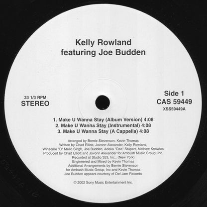 Kelly Rowland Featuring Joe Budden - Make U Wanna Stay (12", Promo)