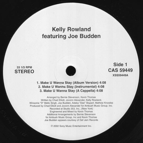 Kelly Rowland Featuring Joe Budden - Make U Wanna Stay (12", Promo)
