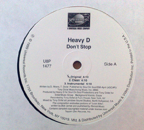 Heavy D : Don't Stop / On Point (12")