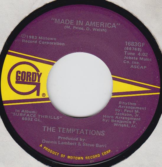 The Temptations : Surface Thrills / Made In America (7")