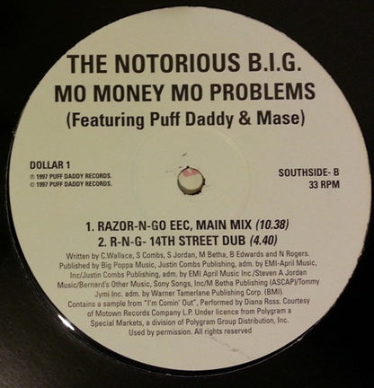 The Notorious B.I.G.* Featuring Puff Daddy & Mase : Mo Money Mo Problems (12", Promo)