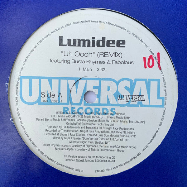 Lumidee Featuring Busta Rhymes & Fabolous : Uh Oooh (Remix) (12", Promo)