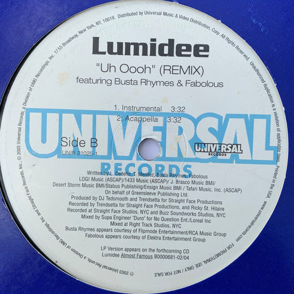 Lumidee Featuring Busta Rhymes & Fabolous : Uh Oooh (Remix) (12", Promo)