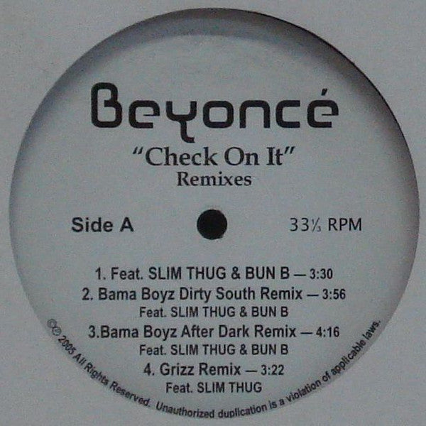 Beyoncé : Check On It (Remixes) (12", Single)