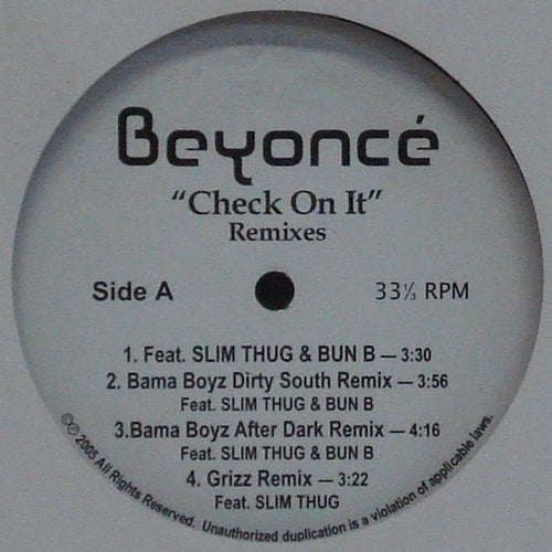 Beyoncé : Check On It (Remixes) (12", Single)