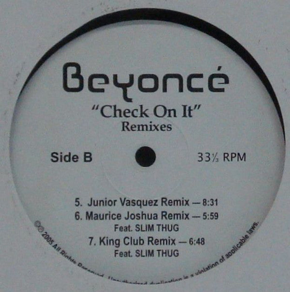 Beyoncé : Check On It (Remixes) (12", Single)