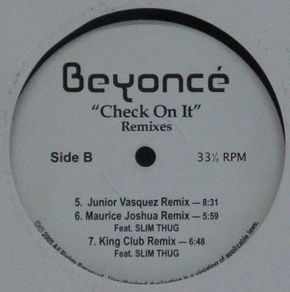 Beyoncé : Check On It (Remixes) (12", Single)