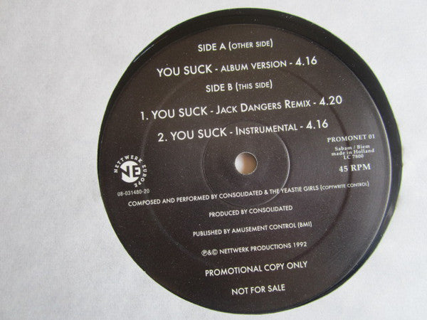 Consolidated : You Suck (12", Promo)