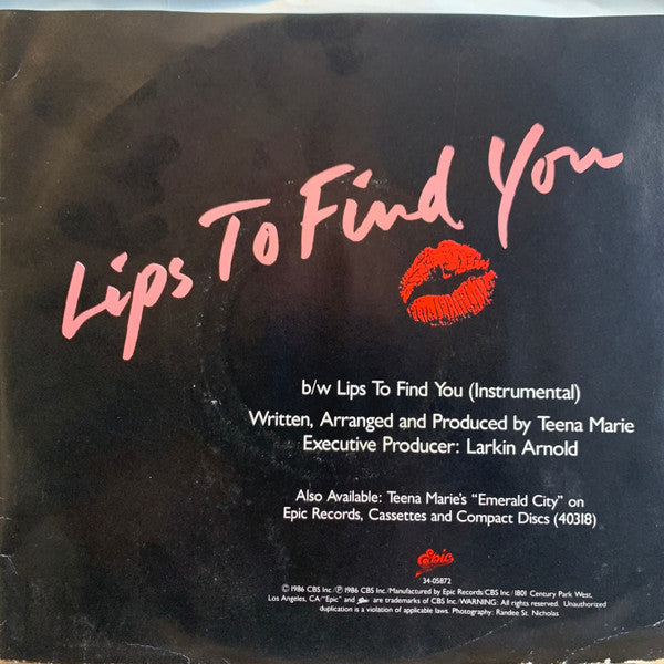 Teena Marie : Lips To Find You (7", Single, Styrene)