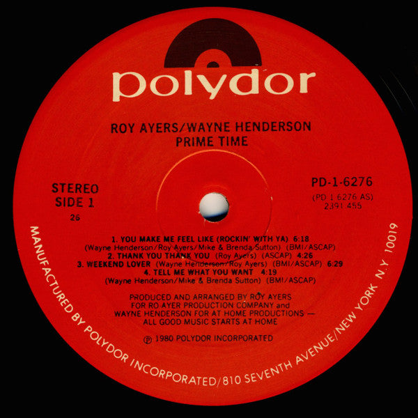 Roy Ayers - Wayne Henderson - Prime Time (LP, Album, PRC)
