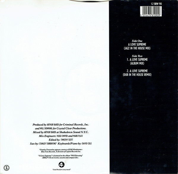 Will Downing - A Love Supreme (Jazz In The House Mix) (12", Single)