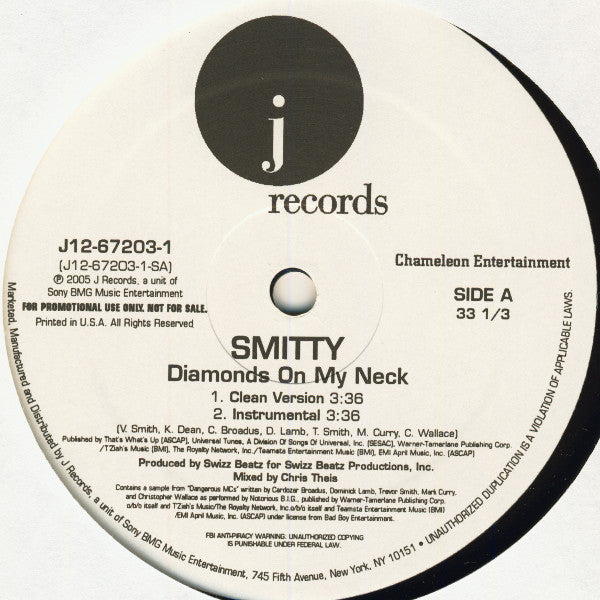Smitty  - Diamonds On My Neck (12", Promo)