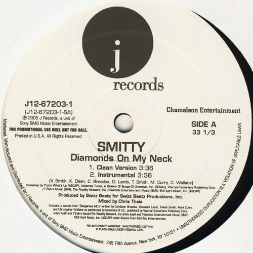Smitty  - Diamonds On My Neck (12", Promo)