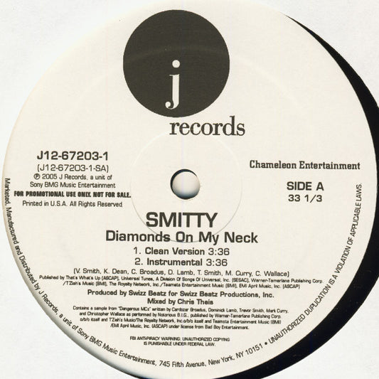Smitty  - Diamonds On My Neck (12", Promo)