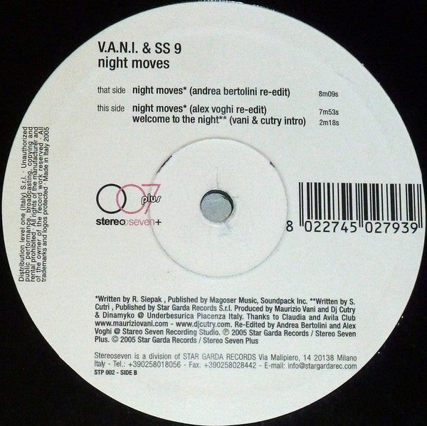 V.A.N.I & SS 9 - Night Moves (12")