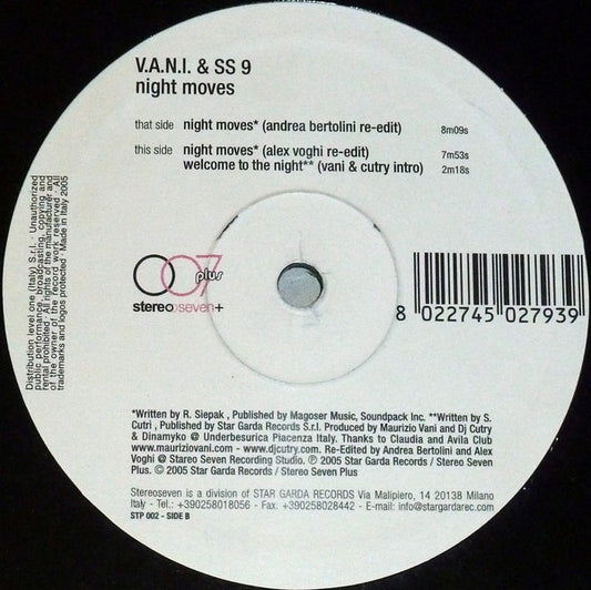 V.A.N.I & SS 9 - Night Moves (12")