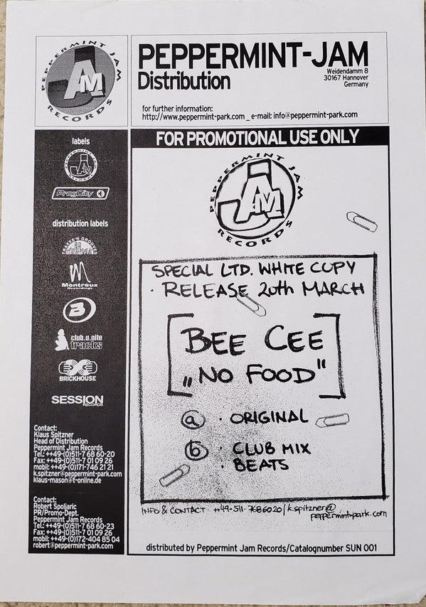 Bee Cee - No Food (12", Ltd, Promo, W/Lbl)