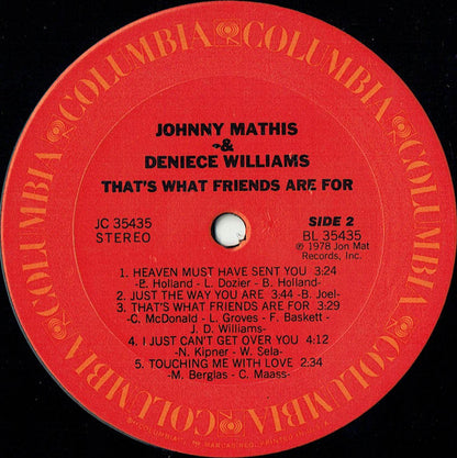 Johnny Mathis & Deniece Williams : That's What Friends Are For (LP, Album, Pit)