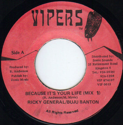 Ricky General & Buju Banton - Because It's Your Life (Mix 1) (7")