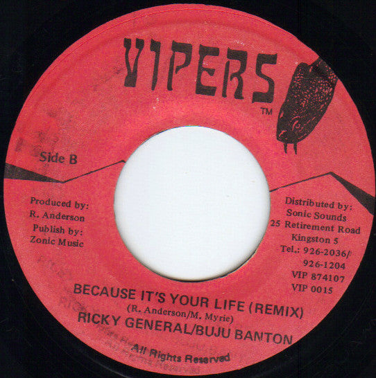 Ricky General & Buju Banton - Because It's Your Life (Mix 1) (7")