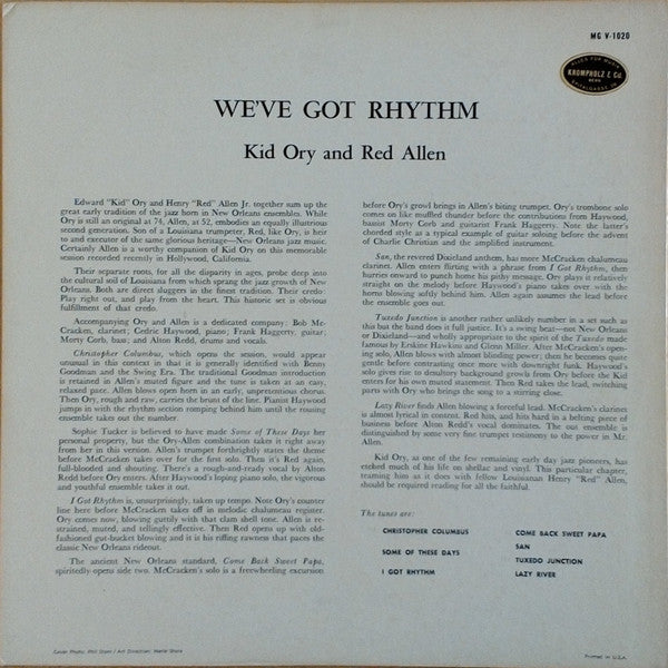 Kid Ory And Red Allen* - We've Got Rhythm (LP, Mono)