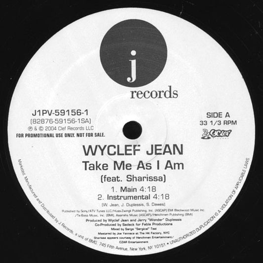 Wyclef Jean : Take Me As I Am (12", Promo)