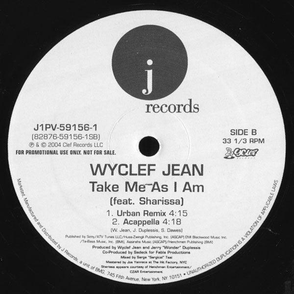 Wyclef Jean : Take Me As I Am (12", Promo)