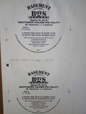 Spen-N-Jo's Southern House-Po-Tality : Stop!!! (Feel What Ya Wont) (12", Whi)
