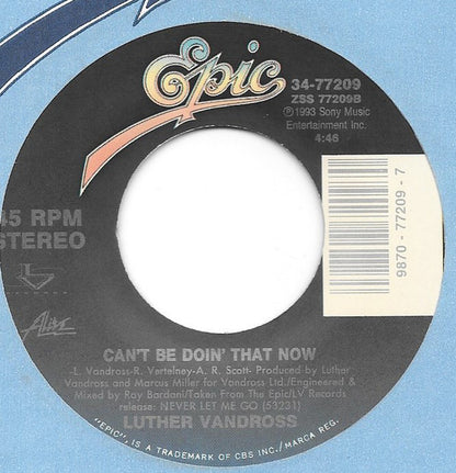 Luther Vandross : Never Let Me Go (7", Single)