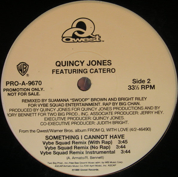 Quincy Jones Featuring Catero - Something I Cannot Have (12", Promo)
