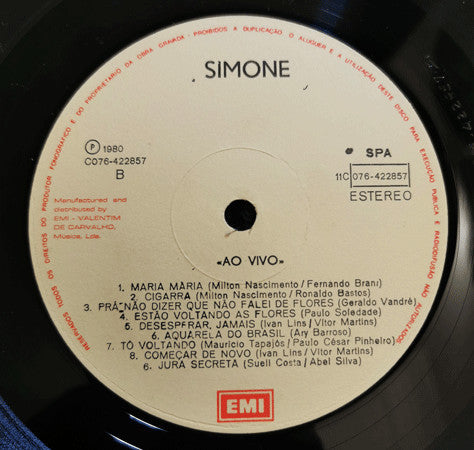 Simone  - Ao Vivo (LP, Album)