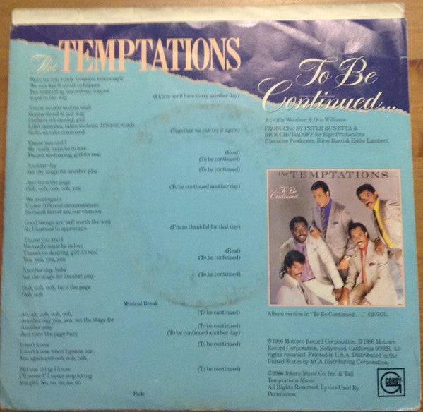 The Temptations : To Be Continued... (7", Single)