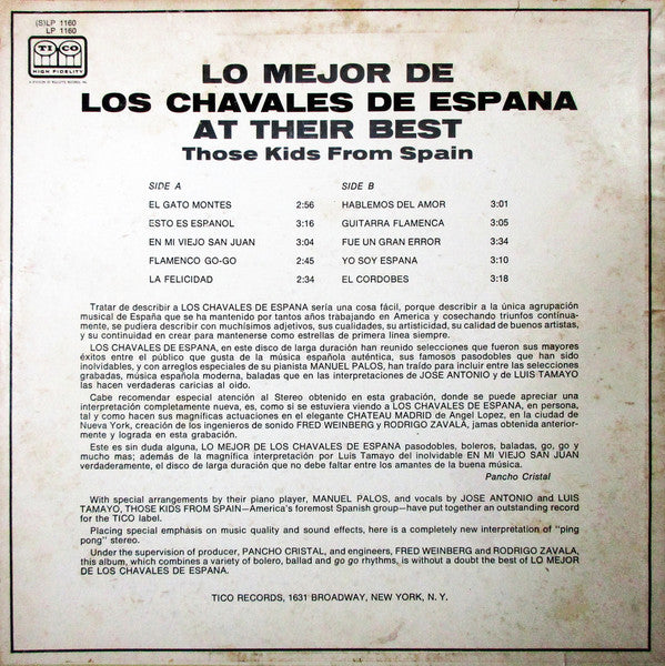 Los Chavales De España - Lo Mejor De Los Chavales De Espana At Their Best (LP, Album)