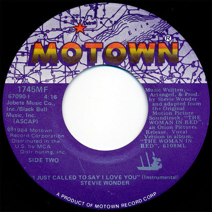 Stevie Wonder : I Just Called To Say I Love You (7", Single)