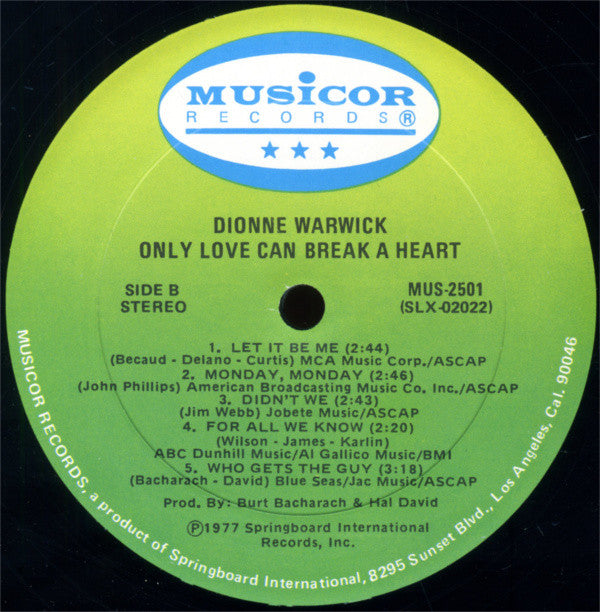 Dionne Warwick - Only Love Can Break A Heart (LP, Album)