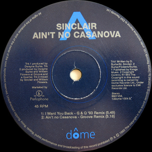 Sinclair : Ain't No Casanova (12", Single)