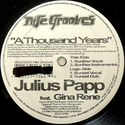 Julius Papp Feat. Gina Rene : A Thousand Years (12")