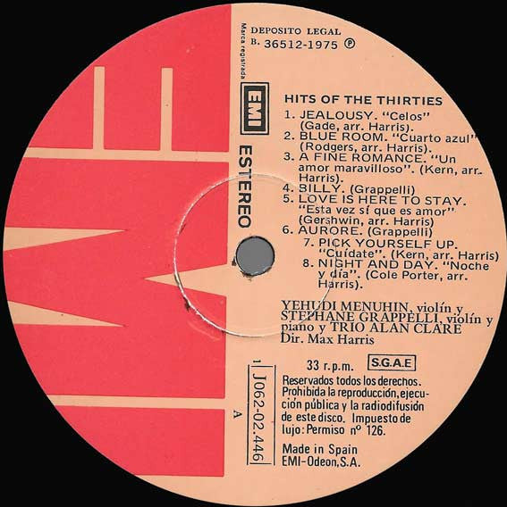 Yehudi Menuhin & Stephane Grappelli* : Jealousy - Hits Of The Thirties (LP)