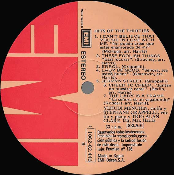 Yehudi Menuhin & Stephane Grappelli* : Jealousy - Hits Of The Thirties (LP)