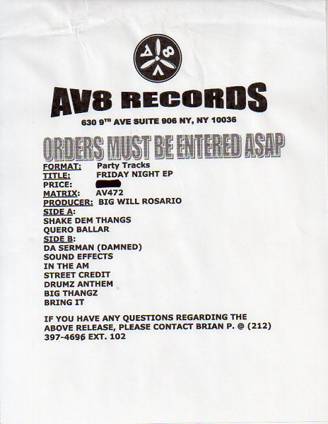 Big Will Rosario - Friday Night Ep (12", W/Lbl)
