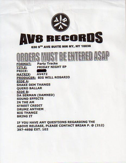 Big Will Rosario - Friday Night Ep (12", W/Lbl)