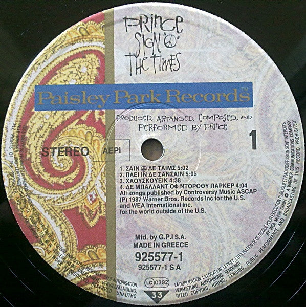 Prince : Sign "O" The Times (2xLP, Album)