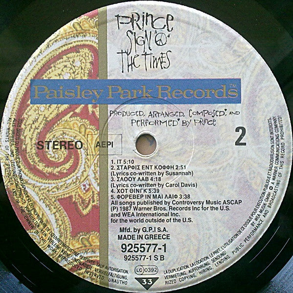 Prince : Sign "O" The Times (2xLP, Album)